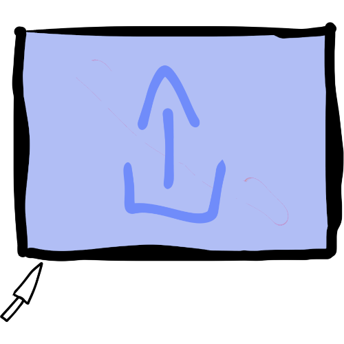 a cursor points to a periwinkle box with an upload symbol. 